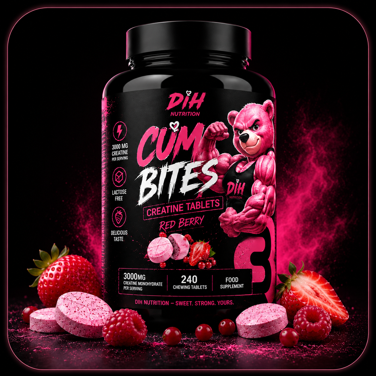 DIH CUM BITES — Red Berry Creatine Tablets